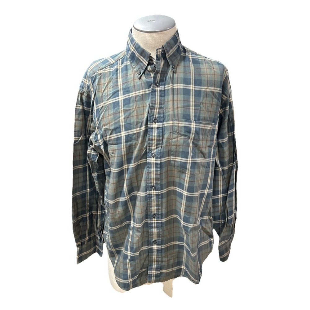Nautica Mens Shirt Medium Button Doen 80s Two Ply Cotton Long Sleeves